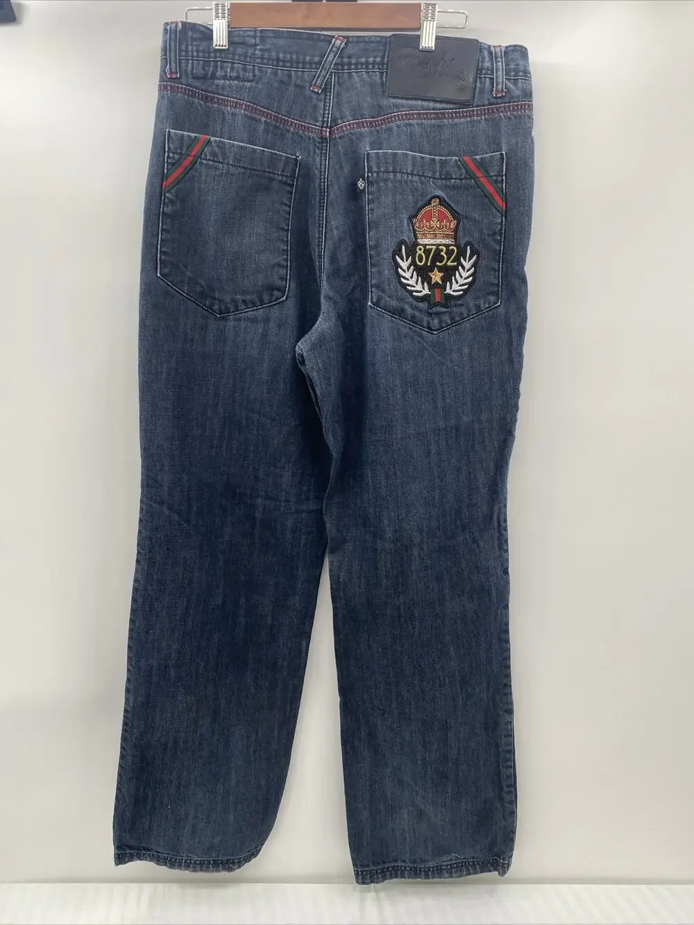 8732 Eight 732 Men's Sz Actual 34x32 Tag 36x34 Dark Wash Embroidered Denim Jeans
